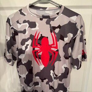 Under Armour Spider Man Camouflage Compression Gray White Red Shirt - Size XL